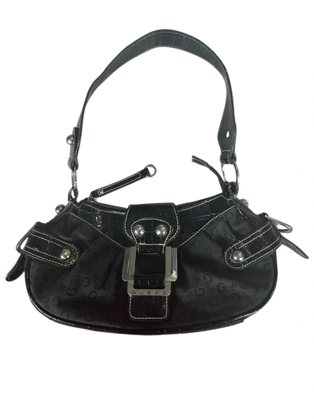 Guess Vintage Y2K Black Monogram Buckle Shoulder Bag - Picture 2 of 16